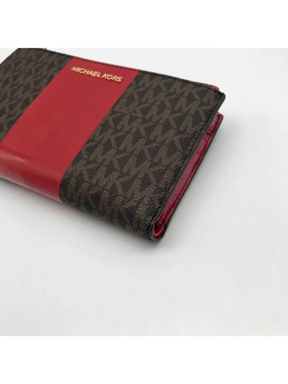 Michael Kors Logo Jet Set Crimson Double Zip Wristlet